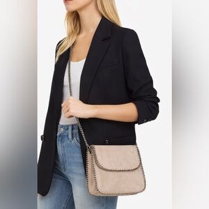 Stella McCartney Falabella Beige Faux Suede Crossbody Bag Silver Chain
